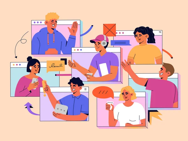 Video meeting with colleagues vector flat illustration